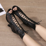 vue de dessus - Chaussures de Danse Latine Noires à Talons Hauts – Modèle LUNA - Couleurs Lagon