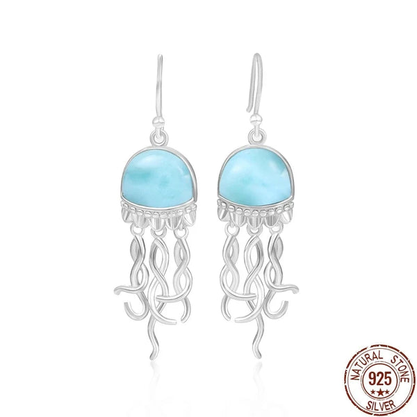 Boucle d'Oreille Méduse Argent Massif & Larimar Naturelle - Couleurs Lagon