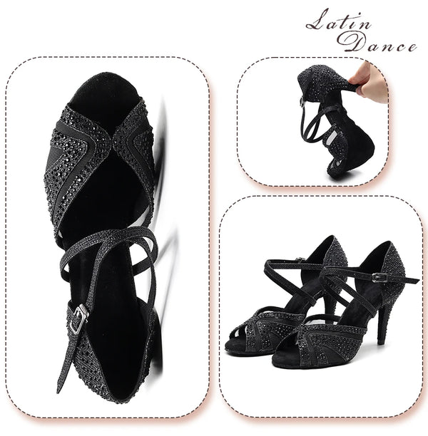 noir - Chaussures de Danse Femme Strass Argent Noir | Couleurs Lagon