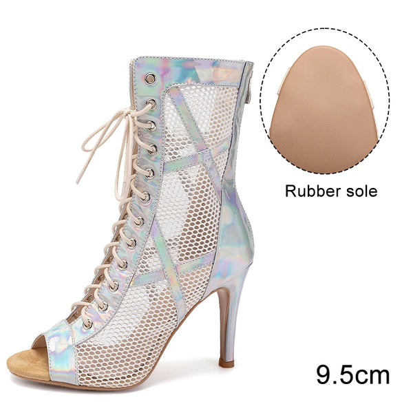 argent PU 9.5 styletto - Chaussures de Danse Latine à Talons Hauts – Modèle LUNA II Brillant Outdoor - Couleurs Lagon