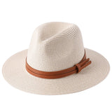beige et cuir - Chapeau Panama Court Homme Femme – Paille Naturelle UPF50+