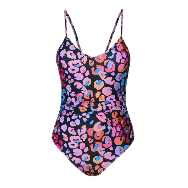 avant 3D - Monokini Sexy Dos Nu Bretelle Ajustable Bleu et Rose LEOPARD - Couleurs Lagon