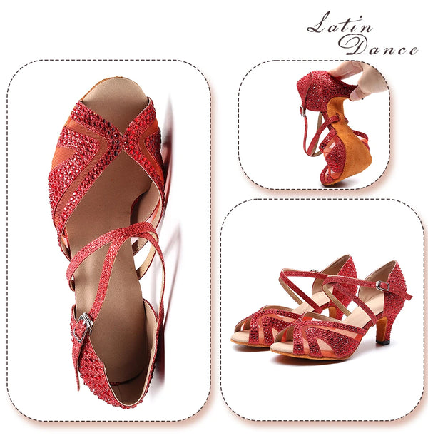 rouge - Chaussures de Danse Femme Strass Bleu Rouge | Couleurs Lagon