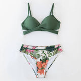 avant à plat - Bikini Push Up Floral Croisé Vert - Couleurs Lagon