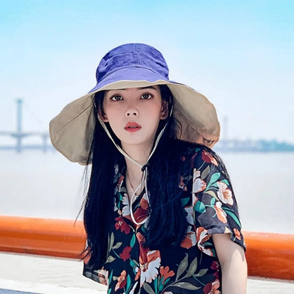 bleu - Chapeau Bord Large Pliable Femme — UPF50+ Anti-UV