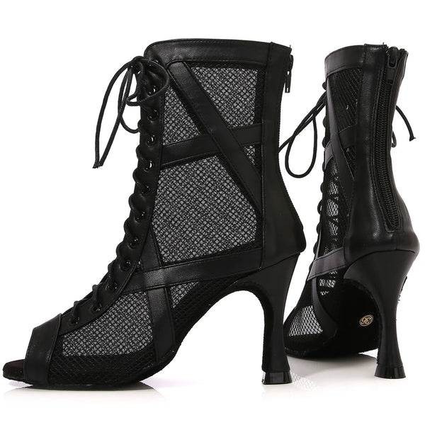arriere et profil - Chaussures de Danse Latine Noires à Talons Hauts – Modèle LUNA - Couleurs Lagon