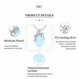 Pendentif Poulpe Argent s925 et Larimar - Couleurs Lagon - details