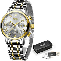 acier liseret or - Montre Femme Luxe Chronographe LIGE AVIATOR - Couleurs Lagon