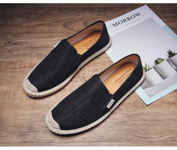 noir a plat - Espadrille respirante en toile tissée – Loafers homme d'inspiration chinoise, souples et légers - Couleurs Lagon