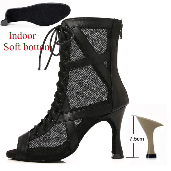 nubuck T7.5cm cubain - Chaussures de Danse Latine Noires à Talons Hauts – Modèle LUNA - Couleurs Lagon