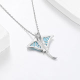 Pendentif raie pastenague en argent 925 rhodié avec pierres larimar bleues