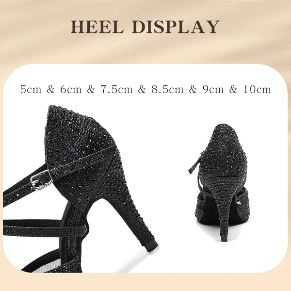 talon aiguille - Chaussures de Danse Femme Strass Argent Noir | Couleurs Lagon