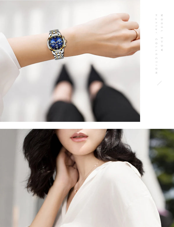 chics - Montre Femme Luxe Chronographe LIGE AVIATOR - Couleurs Lagon