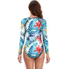 dos - Couleurs Lagon - Combi Surf Manches Longues Push-Up Zip Avant Floral Palmier BLEU HIBISCUS