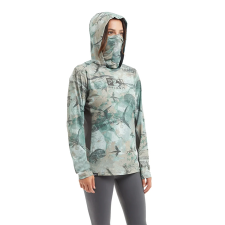 Vert Pelagic cc - Couleurs Lagon - Chemise de Pêche Respirante Lycra Manches Longues UV50+ PELAGIC Capuche Femmes