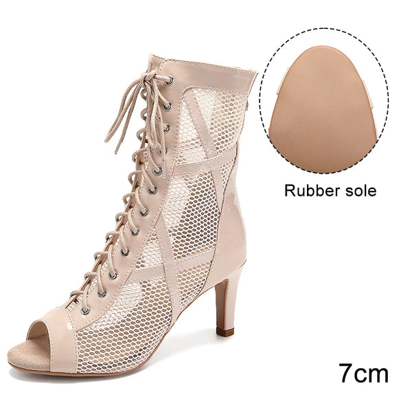beige PU 7 styletto - Chaussures de Danse Latine à Talons Hauts – Modèle LUNA II Brillant Outdoor - Couleurs Lagon