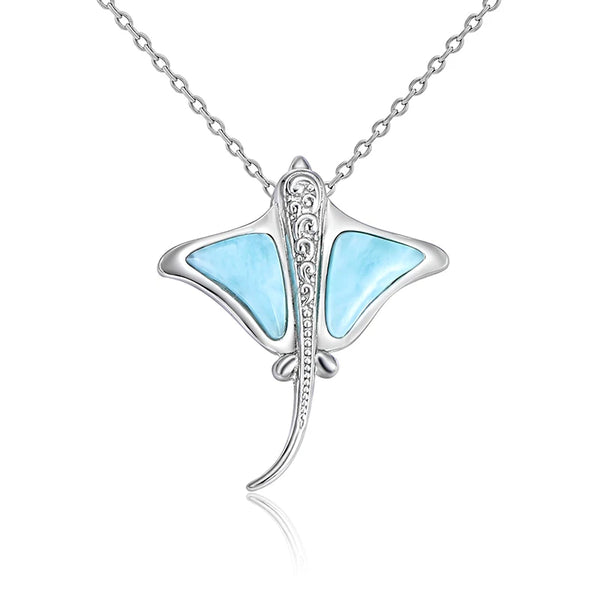 Bijou raie marine en argent sterling 925 et larimar — Couleurs Lagon