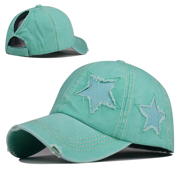 vert stars - Casquette Queue de Cheval Coton Lavé — Coloris & Filet