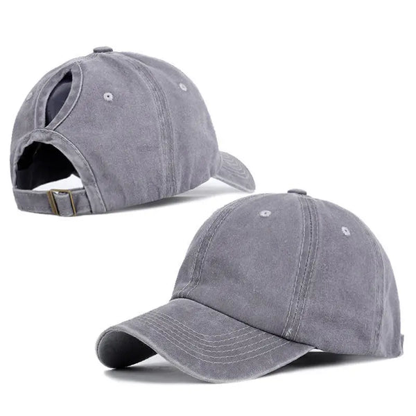 gris clair - Casquette Queue de Cheval Coupe Large — Coton Lavé Ajustable