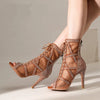 presentation - Chaussures de Danse Latine à Talons Hauts – Modèle LUNA II Strass Styletto Marron - Couleurs Lagon