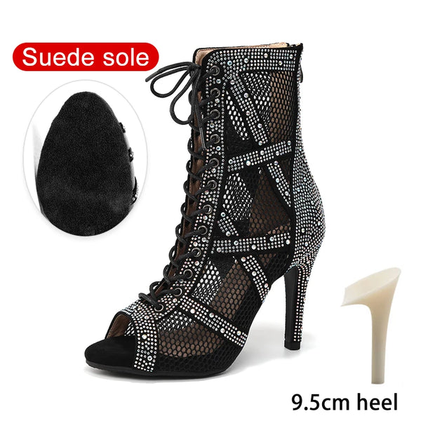nubuck noir 9.5 styletto - Chaussures de Danse Latine à Talons Hauts – Modèle LUNA II Strass Styletto Beige - Couleurs Lagon