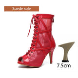 rouge nubuck 7.5 cubain - Chaussures de Danse Latine à Talons Hauts – Modèle LUNA II Noir Rouge - Couleurs Lagon