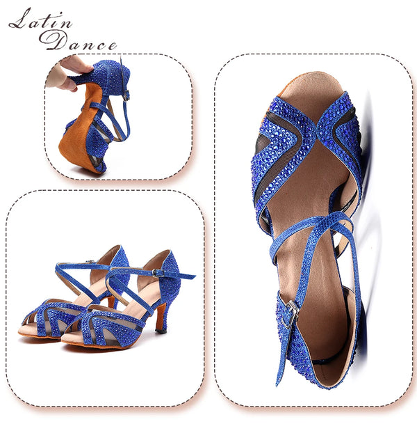 bleu - Chaussures de Danse Femme Strass Bleu Rouge | Couleurs Lagon