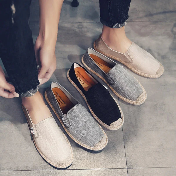 presentation - Espadrille respirante en toile tissée – Loafers homme d'inspiration chinoise, souples et légers - Couleurs Lagon