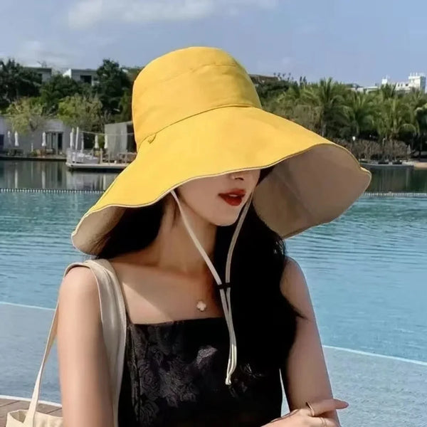 jaune - Chapeau Bord Large Pliable Femme — UPF50+ Anti-UV