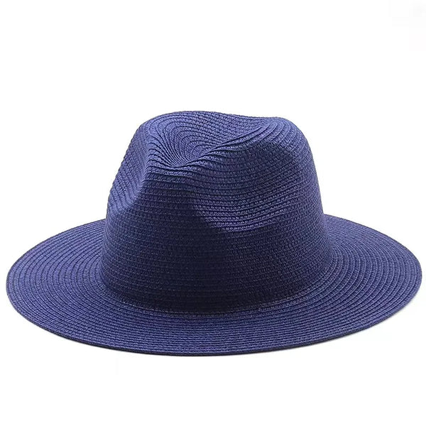 bleu marine - Chapeau Panama Court Homme Femme – Paille Naturelle UPF50+