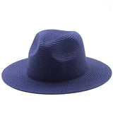 bleu marine - Chapeau Panama Court Homme Femme – Paille Naturelle UPF50+
