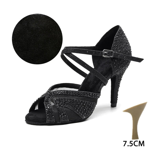 T7.5 noir - Chaussures de Danse Femme Strass Argent Noir | Couleurs Lagon