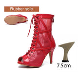 rouge PU 7.5 cubain - Chaussures de Danse Latine à Talons Hauts – Modèle LUNA II Noir Rouge - Couleurs Lagon