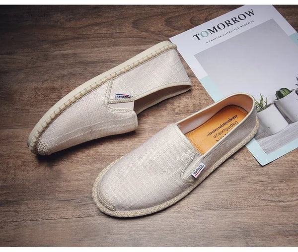 beige a plat - Espadrille respirante en toile tissée – Loafers homme d'inspiration chinoise, souples et légers - Couleurs Lagon