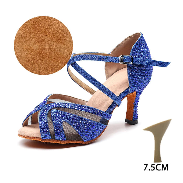 T7.5 bleu - Chaussures de Danse Femme Strass Bleu Rouge | Couleurs Lagon