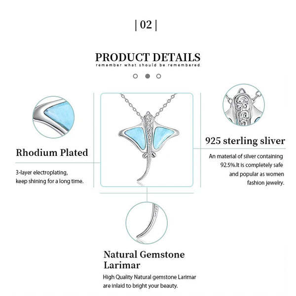 Collier pendentif pastenague larimar argent 925 — livré sans chaîne