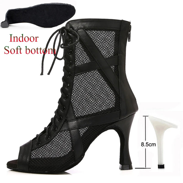nubuck T8.5 styletto - Chaussures de Danse Latine Noires à Talons Hauts – Modèle LUNA - Couleurs Lagon