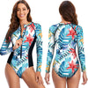 zip avant et dos - Couleurs Lagon - Combi Surf Manches Longues Push-Up Zip Avant Floral Palmier BLEU HIBISCUS