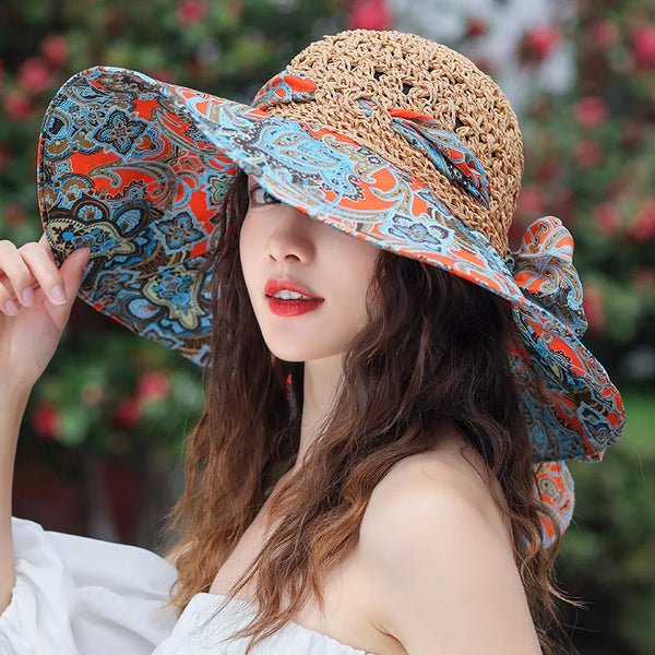 Chapeau Anti UV Femme Pliable – Chapeau de Plage Bord Large | Couleurs Lagon