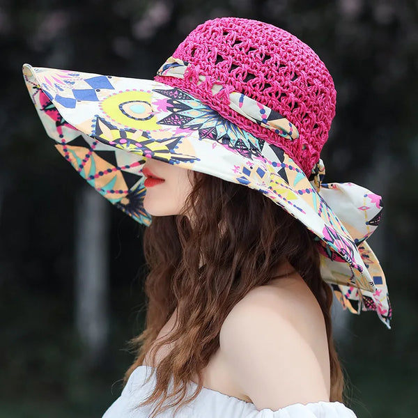 Chapeau Anti UV Femme Pliable – Chapeau de Plage Bord Large | Couleurs Lagon