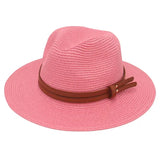 rose et cuir - Chapeau Panama Court Homme Femme – Paille Naturelle UPF50+