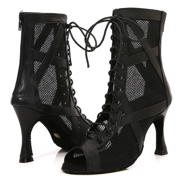 cote gauche & droite - Chaussures de Danse Latine Noires à Talons Hauts – Modèle LUNA - Couleurs Lagon