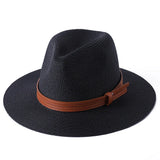 noir et cuir - Chapeau Panama Court Homme Femme – Paille Naturelle UPF50+
