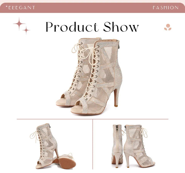 blanc - Chaussures de Danse Latine à Talons Hauts – Modèle LUNA II Strass Styletto Noir - Couleurs Lagon