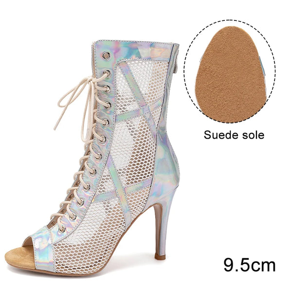 argent 9.5 nubuck stylletto - Chaussures de Danse Latine à Talons Hauts – Modèle LUNA II Brillant Indoor - Couleurs Lagon