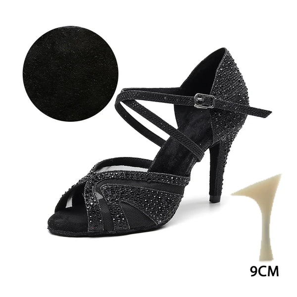 T9 noir - Chaussures de Danse Femme Strass Argent Noir | Couleurs Lagon
