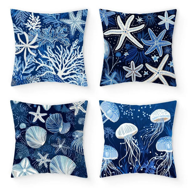 1-Housse de Coussin Décorative Motif Océan