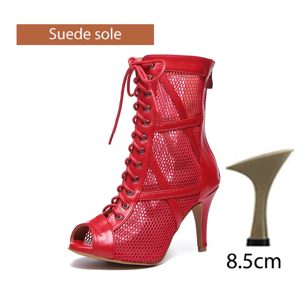 rouge nubuck 8.5 cubain - Chaussures de Danse Latine à Talons Hauts – Modèle LUNA II Noir Rouge - Couleurs Lagon