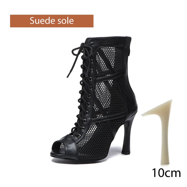 noir nubuck 10 styletto - Chaussures de Danse Latine à Talons Hauts – Modèle LUNA II Noir Rouge - Couleurs Lagon
