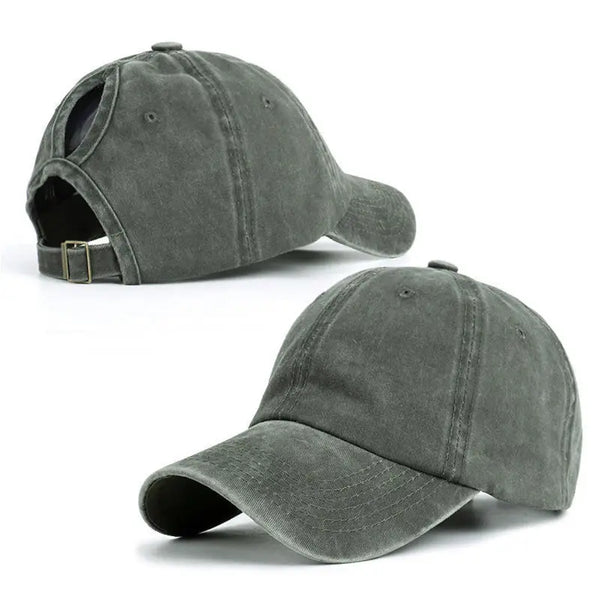 gris - Casquette Queue de Cheval Coupe Large — Coton Lavé Ajustable